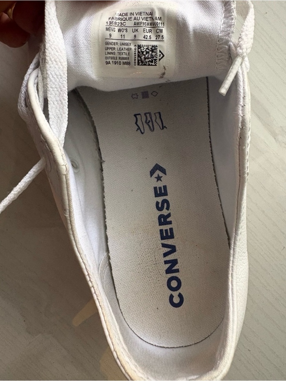 Converse White Low-Top Sneakers with Blue Insole Logo